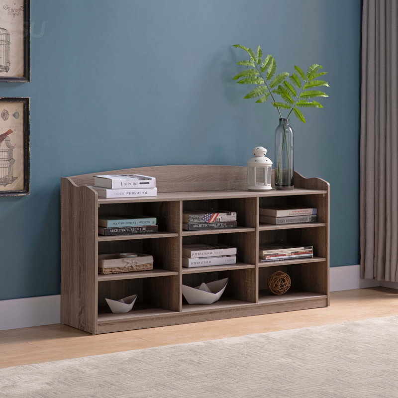 Wooden Shoe Storage Bench With Nine Shelves, For Organizing And Storing Up To 18 Pairs Of Shoes In Entryways., Taupe