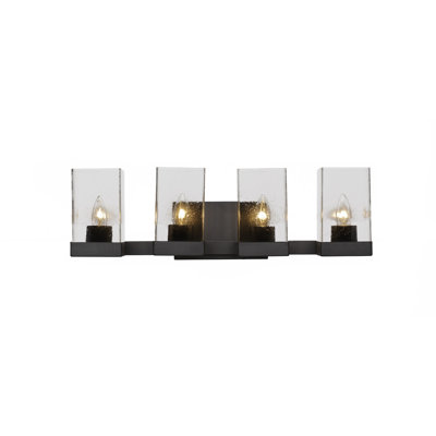 Nouvelle 4 Light Bath Bar Shown With 4" Square Clear Bubble Glass