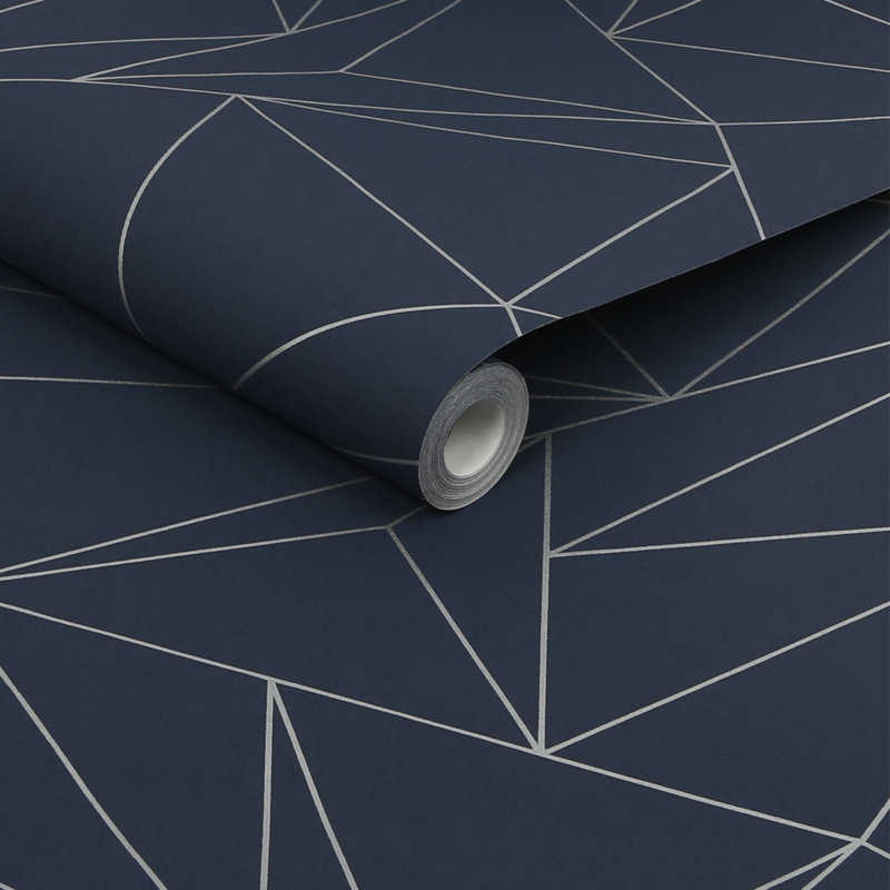 Geometric Metallic Wallpaper Double Roll, Navy Blue