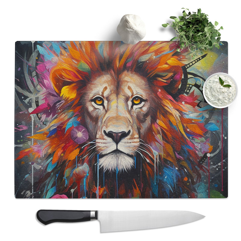 Lion Dadaism Art No.3  Glass Chopping Board
