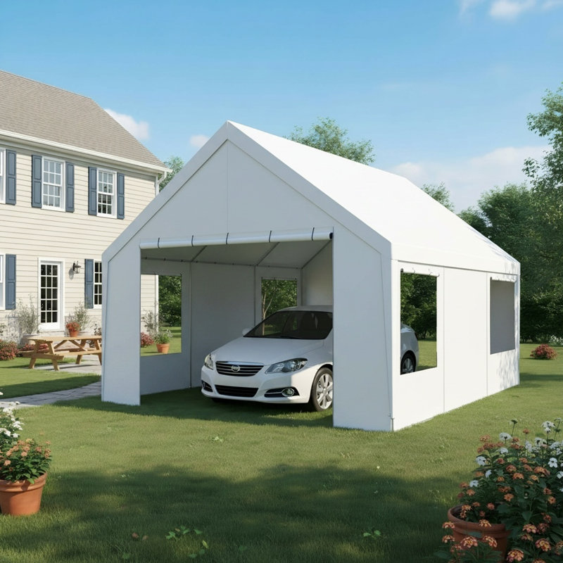 Garage portatif avec abri de rangement 20 x 20 Carport, Blanc