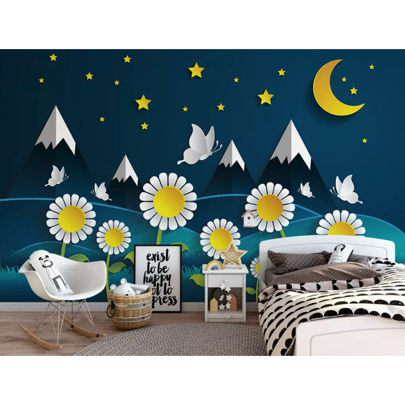 Papier peint amovible pour enfants, marguerite et montagne, L 9 po x l 15 po, Vinyl