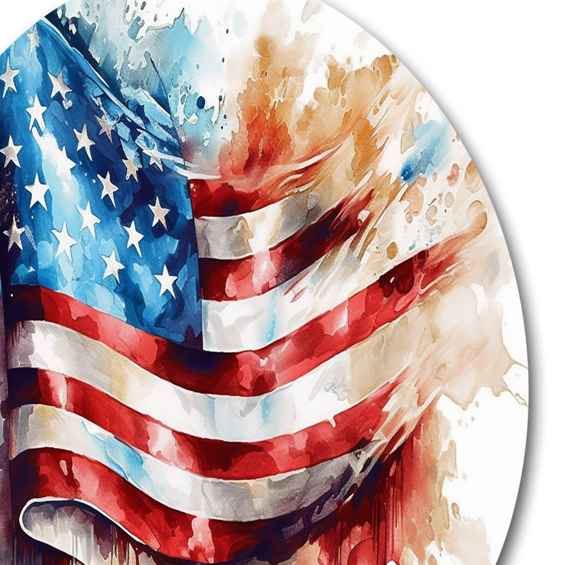 Drapeau américain flottant - drapeau, art mural rond sur métal, H 16 po x l 16 po x P 1 po