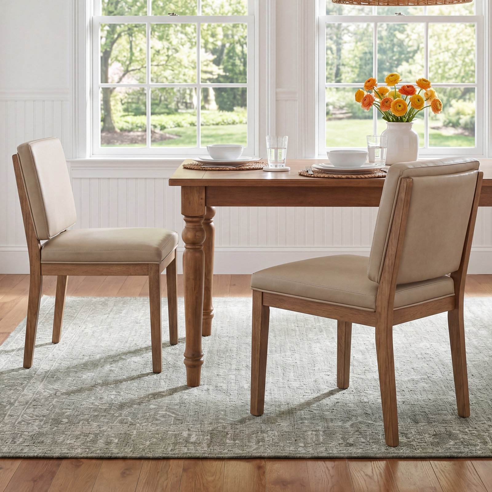 Ashleigh Aurora Leather Upholstered Soft Back Chair, Latte (Set of 2)