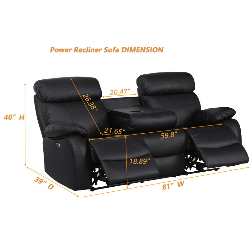 Jawaad Upholstered 81'' Power Reclining Sofa, Black Faux Leather