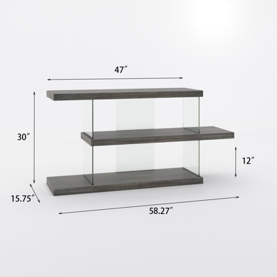 58.3’’ Wide Modern Geometric 3-Tier Low Bookcase with Glass Supports