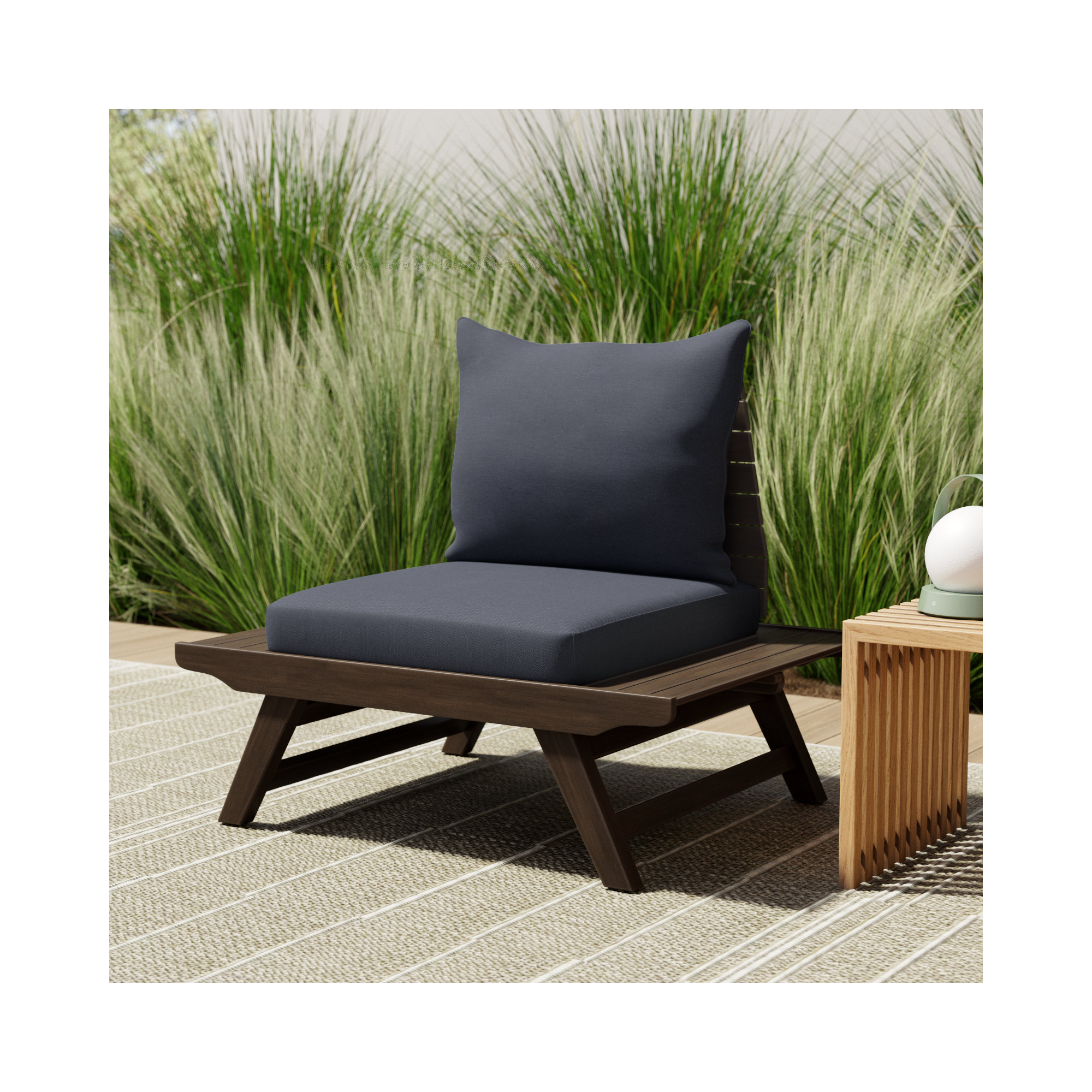 Acacia Outdoor Armless Lounge Chair, Gray Frame/Dark Gray Cushion
