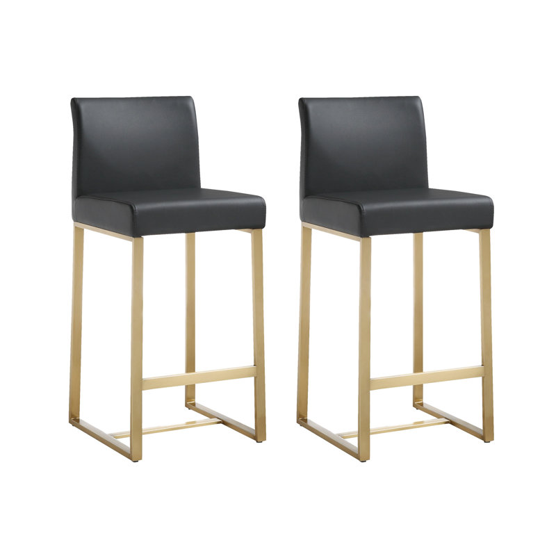 Tabouret Orville, Noir, Tabouret de comptoir (siège d'une hauteur de 27 p, Doré