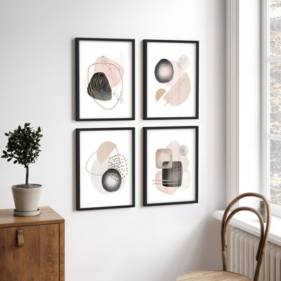 Multicolore encadré, ensemble de galerie d'art encadré, collage, tons neutres, décorations noires et dorées, décorations modernes pour le salon, le bureau, la chambre