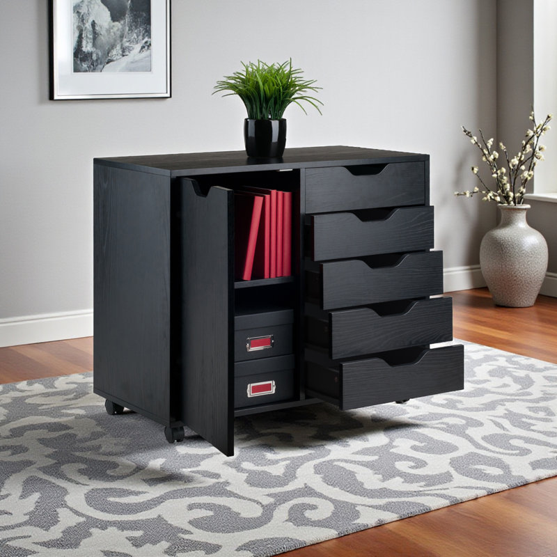 Barakha 5-drawer and 1-door Accent Cabinet in Black, 26.3'' H X 30.71'' W X 15.98'' D, Black