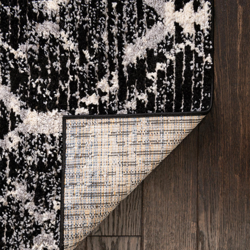 Tapis noir à motif géométrique Tucson, Tapis de couloir 2 pi 7 po x 12 pi