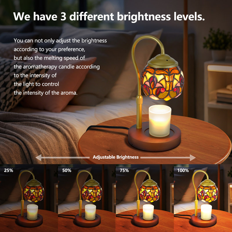 Baroque Tiffany Style Candle Warmer Lamp with 2 Bulbs - Handcrafted Stained Glass, Height-Adjustable, Timer & 4 Dimmer Levels, No Assembly Required, Fits Jars up to 5"