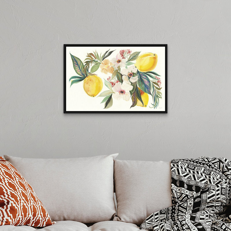 Reproduction d’art sur toile, "Citrus Summer I" par Kristy Rice, H 22 po x l 32 po x P 1,75po, Cadre flottant noir