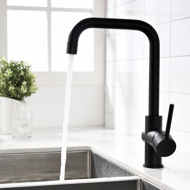 Robinet de cuisine noir mat à poignée simple 1 trou pour robinet commercial