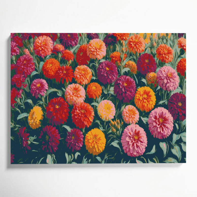 Art mural sur toile Botanical Zinnias, H 20 po x l 30 po