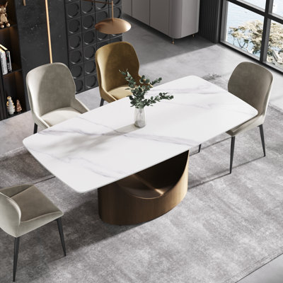 Modern Rectangular Sintered Stone Dining Table with Pedestal Base