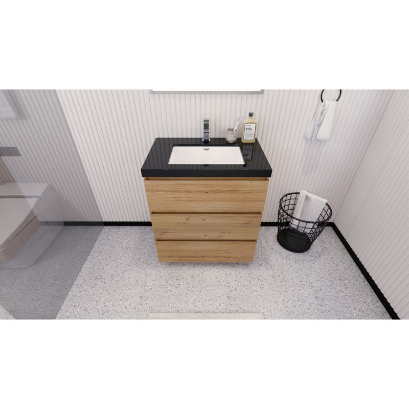 Santrice 29.5'' Single Bathroom Vanity with Acrylic Top, Natural Oak