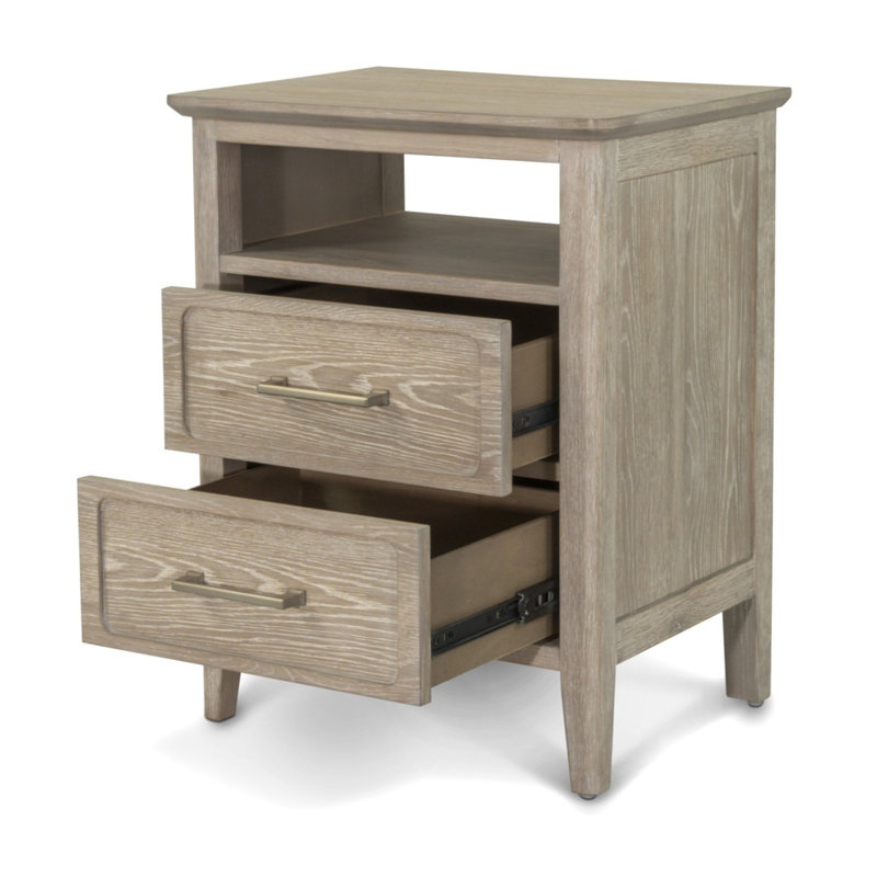 Cape May - Table de chevet 2 tiroirs avec port USB-A et USB-C - Finition bois flottant émaillé