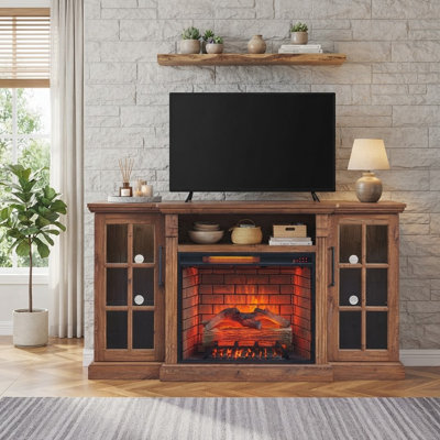 Meuble télé 65 po pour téléviseur de 75 po ou moins, avec foyer électrique de 28 po et lumière DEL