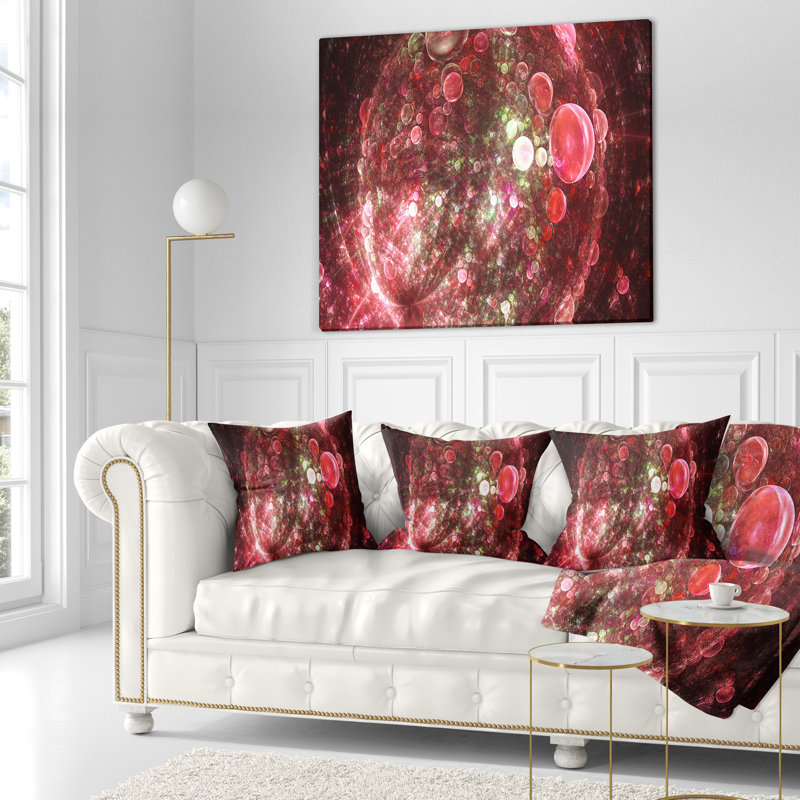 Bulles sphériques sphériques - coussin imprimé abstrait, 18 po x 18 po, Rouge / noir, Coussin décoratif