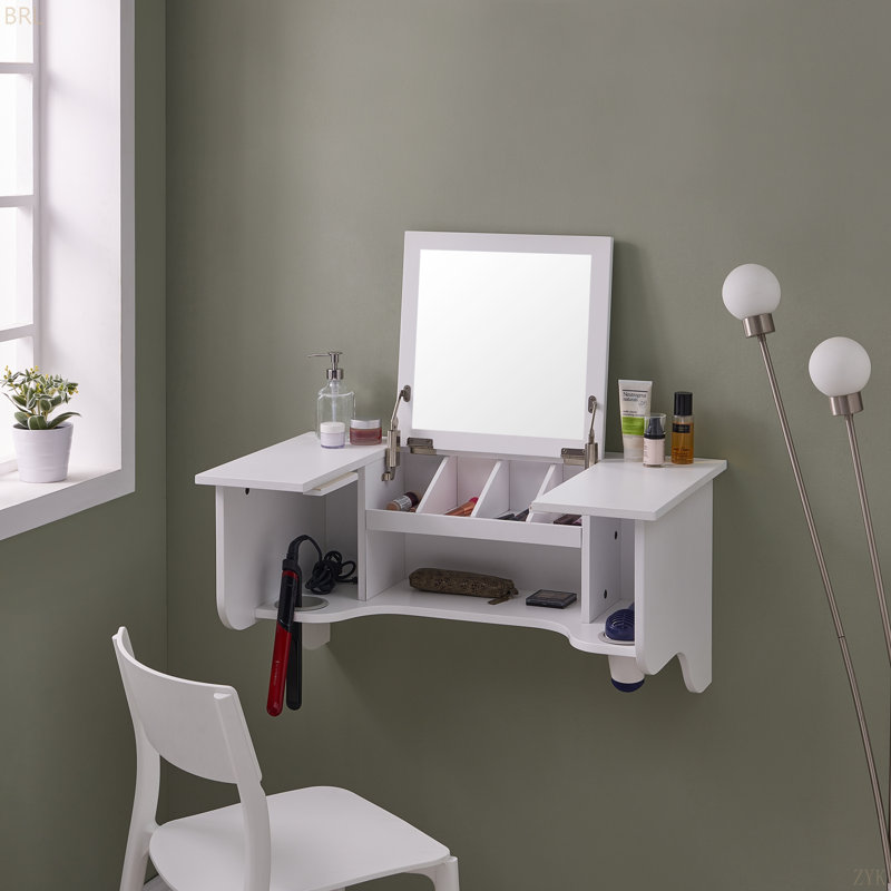 Rebord mural avec miroir de coiffeuse - style transitionnel