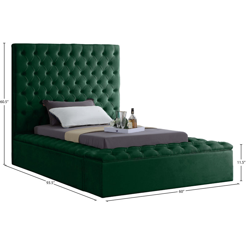 Lit plateforme tapissier avec rangement Johnnay, Simple, Velours vert