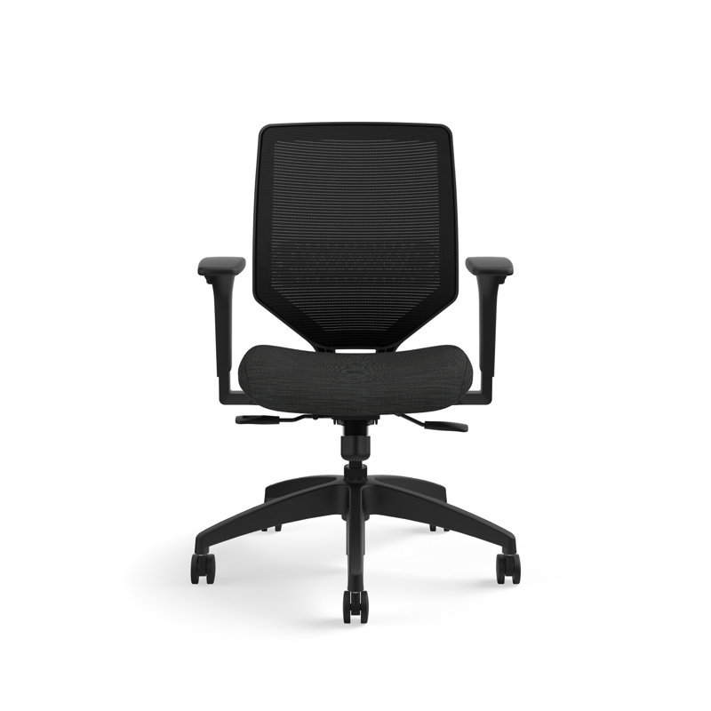 Black Mesh Adjustable Swivel Task Chair with Fabric Seat