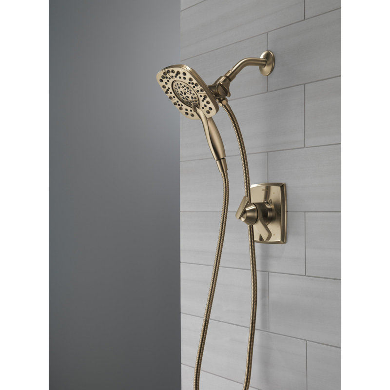 Ensemble de robinet de douche à double fonction Ashlyn 17 avec pomme de douche double 2 en 1 In2ition avec douchette, ensemble de garniture de valve à 2 poignées dorées, bronze champagne T17264-I-CZ (valve non incluse)