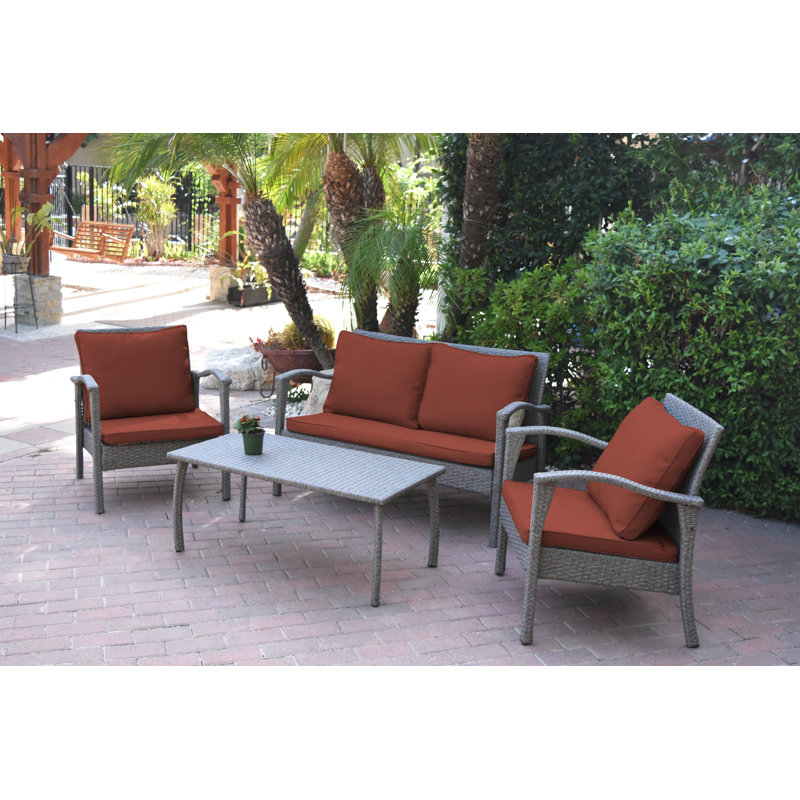 Aviana 4 - Person Patio Conversation Set with Cushions, Brick Red