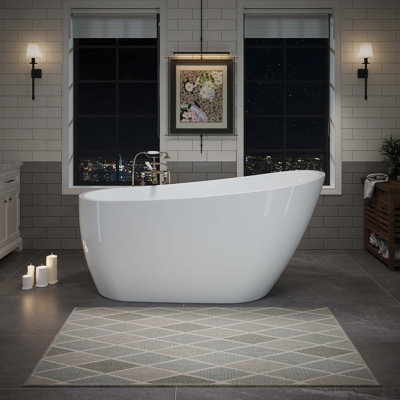 Baignoire autoportante en acrylique, élégante baignoire profonde avec bonde escamotable et trop-plein intégré, baignoire autoportante contemporaine pour le spa de la salle de bain ou la maison, blanc brillant