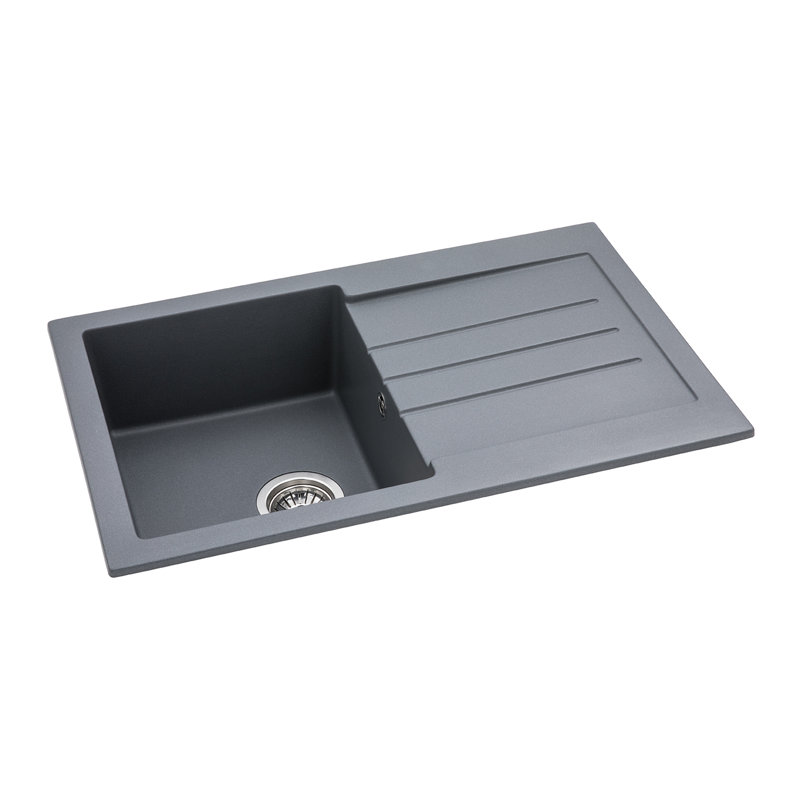 Abode Designs Xcite 500mm W Single Bowl Granite Kitchen Sink 0, Grey Metallic