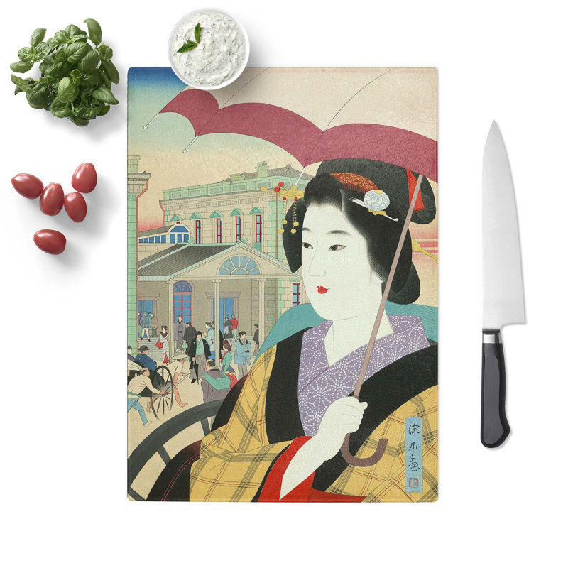 Glass Lady With A Parasol by Ito Shinsui Chopping Board, 39 cm W x 28.5 cm L