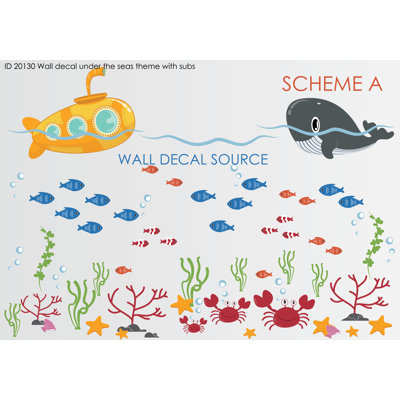 Adhésif décoratif sous-marin, océan, baleine, poisson et crabe sous la mer