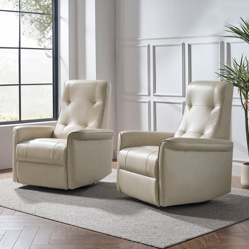 Myiah Faux Leather Swivel Rocker Recliner (Set of 2) , Beige