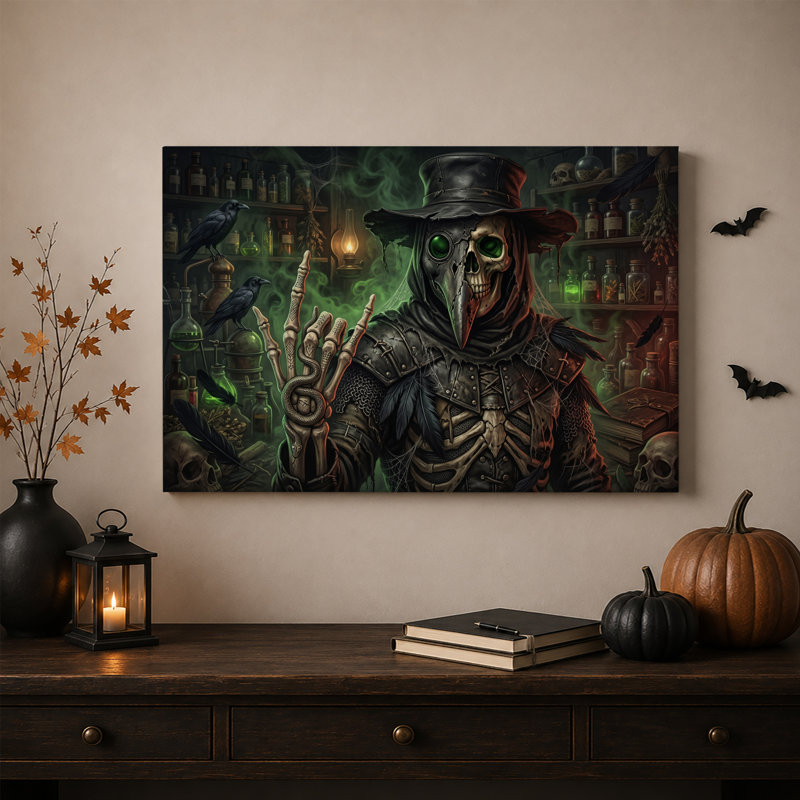 «Dark Plague Doctor» squelette avec serpent et art mural d'Halloween, H 12 po x l 18 po