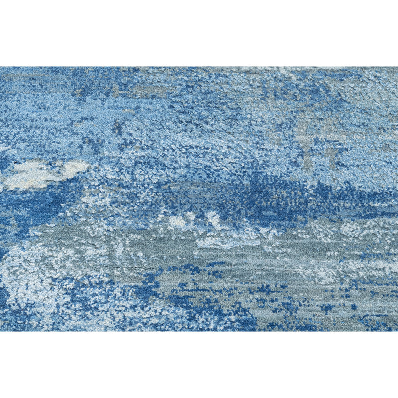 High-Quality Hand-Knotted Silver And Blue Area Rug, Silver And Blue, Round 8'