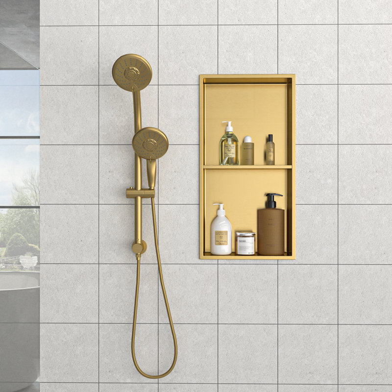 Double tablette de niche de douche en acier inoxydable, Doré