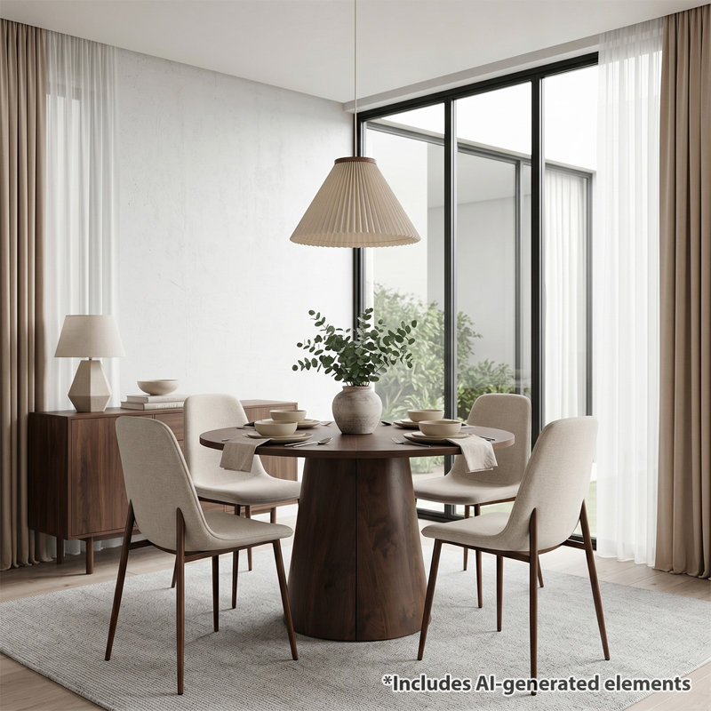 Ensemble de salle à manger à piédestal moderne avec chaises rembourrées de 47 à 83 po Modern, Beige