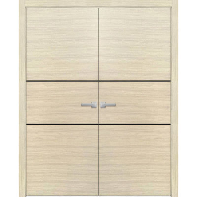 Portes doubles françaises massives Planum 0014, placage de bois naturel, cadre et moulures, portes robustes pour placard ou chambre à coucher, 56 po x 80 po (2 x 28 x 80 po)