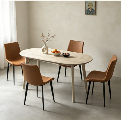 Ensemble de table de salle à manger de 63 pouces pour 4 personnes, table de salle à manger en bois moderne, chaises de salle à manger en cuir 4, ensemble de 4 tables et chaises, idéal pour la cuisine, salle à manger, table en chêne et 4 chaises brunes