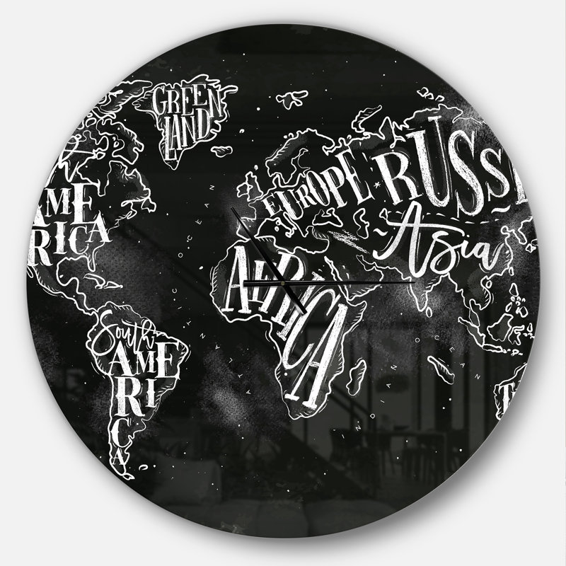 Carte du monde rétro jaune - horloge murale moderne, Surdimensionné, Noir / blanc