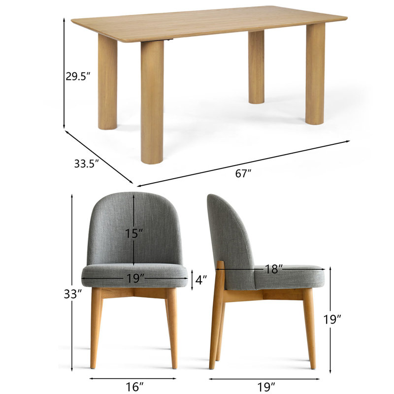 Rectangular Solid Wood Dining Set with 6 Upholstered Dining Chairs, Gray