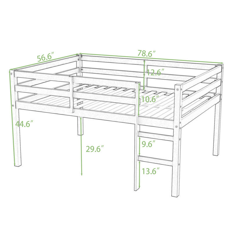 Lit mezzanine double en bois avec échelle