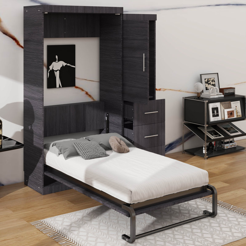 Lit escamotable avec armoire intégrée et tiroirs, Lit simple