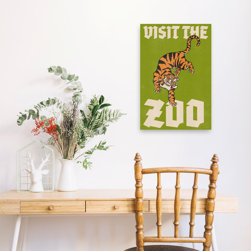 Visit The Zoo Tiger Bold Classic Retro Cat Tiger Architecture Wall Art Print by Nicholas - Wrapped Canvas Print