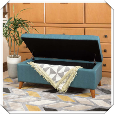 Tufted Button Storage Ottoman Bench Hinged Lid Solid Wood Leg Functional Stylish Versatile Practical Compact Comfortable
