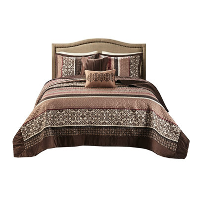 5 Red Queen Bedspread With Channel Stitching Details Bedspread, Embroidered And Pleated Pillows Included