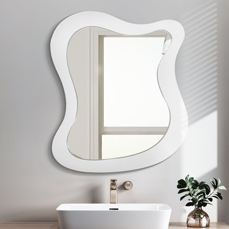 Wood Frame Flat Wall Mirror, White, 36" x 30"