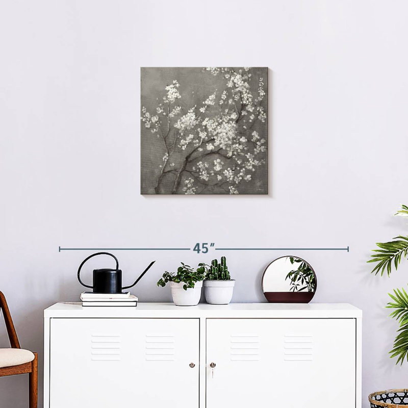 Harnek White Cherry Blossoms I On Grey, 20" H x 20" W