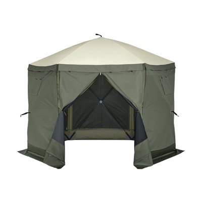 Pop Up Gazebo Tent, Pop-Up Screen Tent 6 Sided Canopy Sun Shelter With 6 Removable Privacy Wind Cloths & Mesh Windows, 10X10ft Quick Set Screen Tent With Mosquito Netting, Army Green